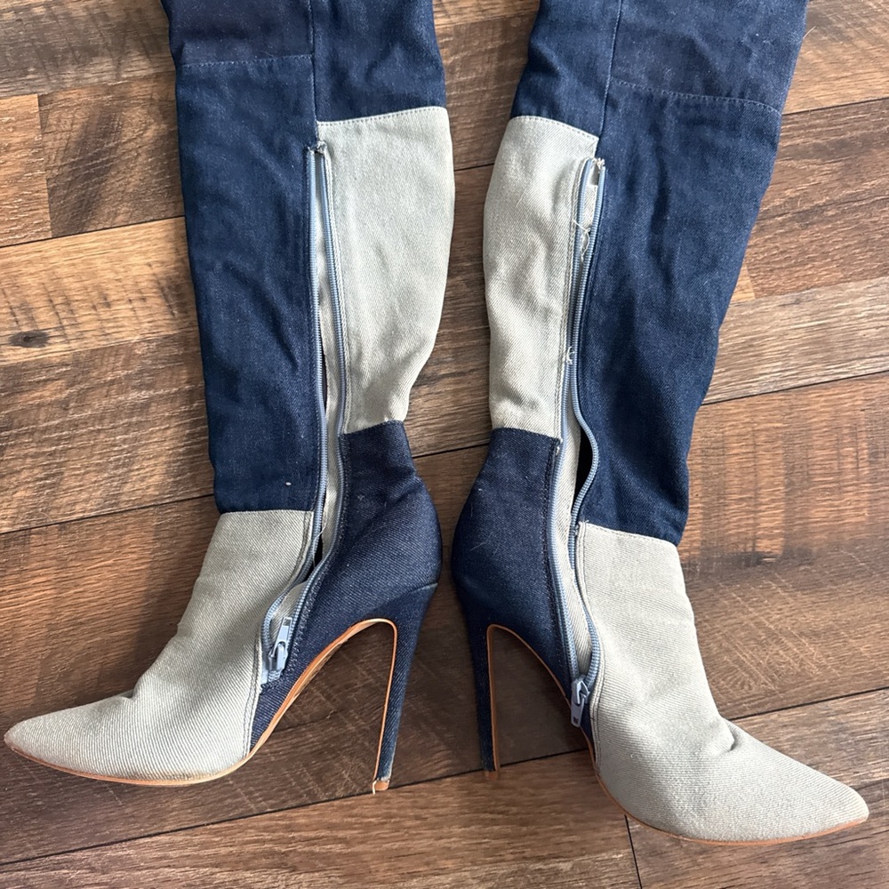 SHOE REPUBLIC / 7.5 Blue denim over the knee boots #denimboots - Picture 6 of 10